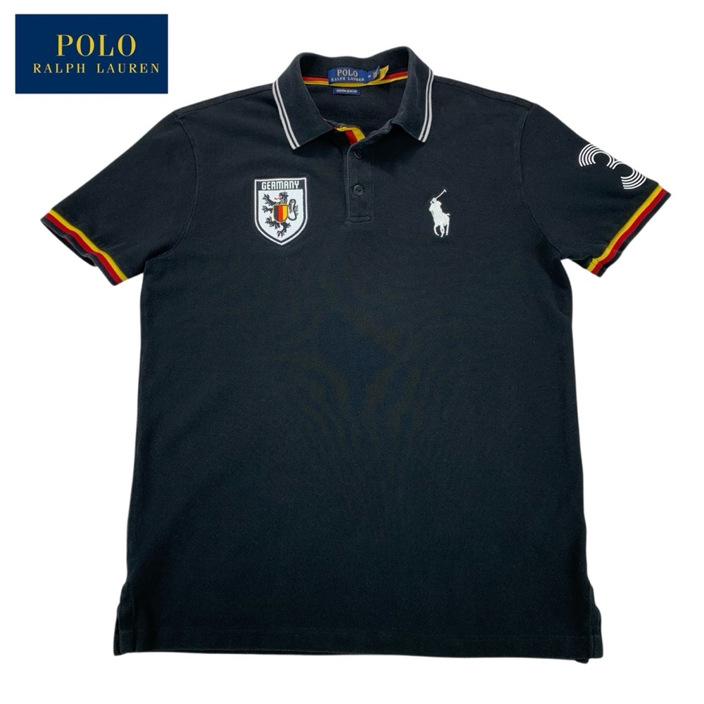 Polo Ralph Lauren Men’s Medium Custom Slim Fit Germany Soccer Polo Shirt Black‎